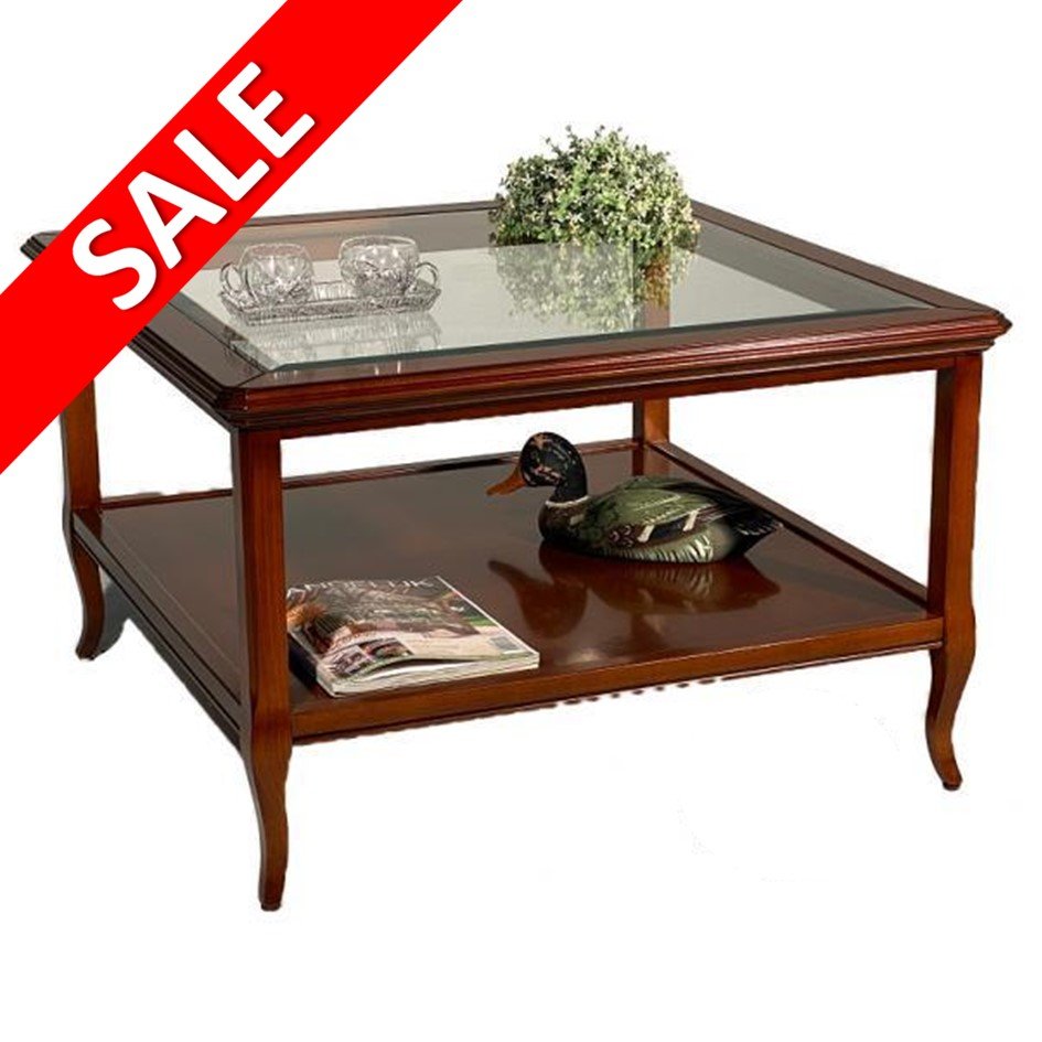Salontafel noten vierkant met glas