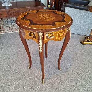 klassieke bijzetrtafel rond met intarsia