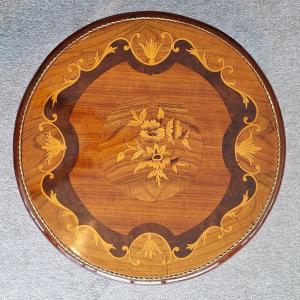 klassieke bijzetrtafel rond met intarsia