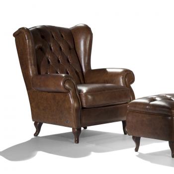 Oorfauteuil in leer Chesterfield Bergere